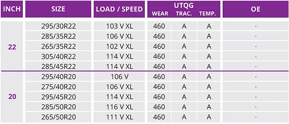 Specifications sheet for NEXEN Roadian HP tyre