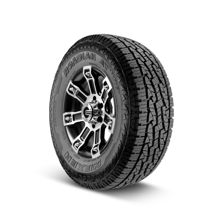 Angle view of Roadian AT Pro black letter tyre